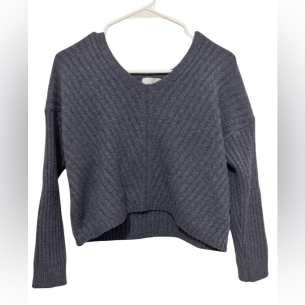 Junior Dusty Blue Ribbed Cropped Sweater